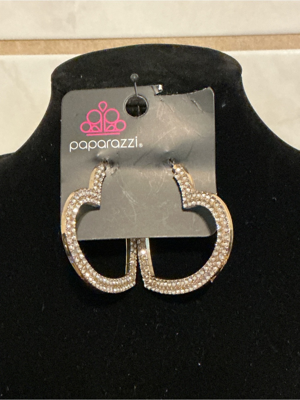 Paparazzi Gold Pave Heart Hoop Earrings